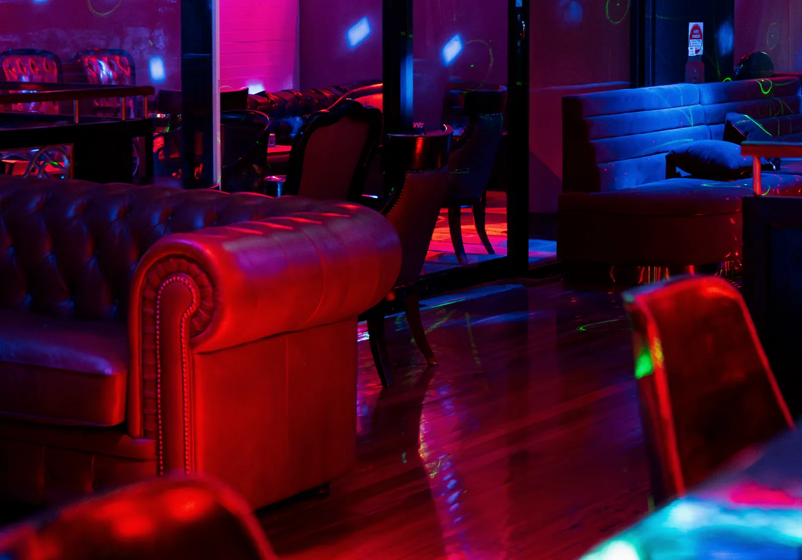 Chesterfields around a table on the mezzanine